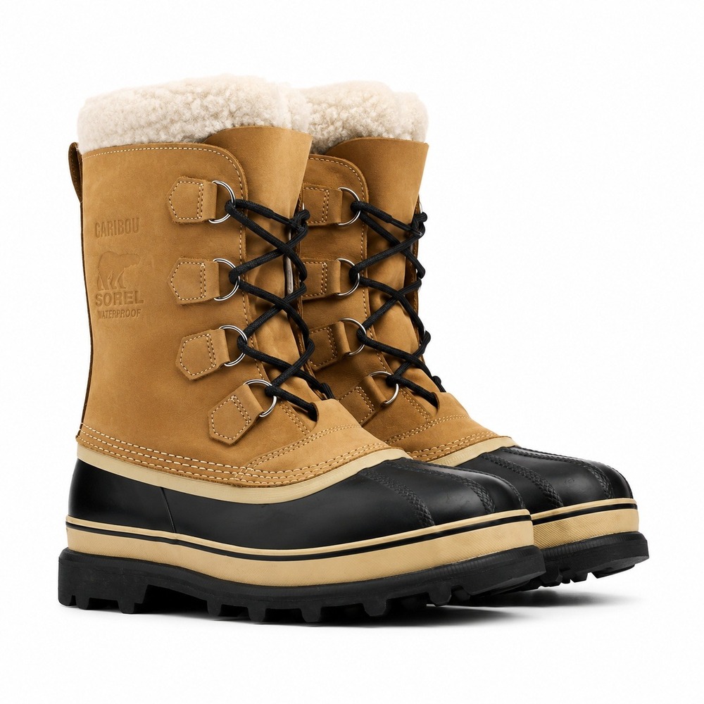 Sorel‎ Caribou Winter Boots Mens 12 Buff Black Waterproof Snow Boots Gorpcore